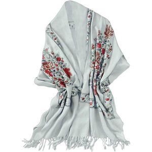 Women's Embroidered Tassel Long Shawl Scarf ight Grey